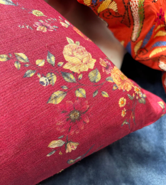 Floral Handwoven Tussar - Red