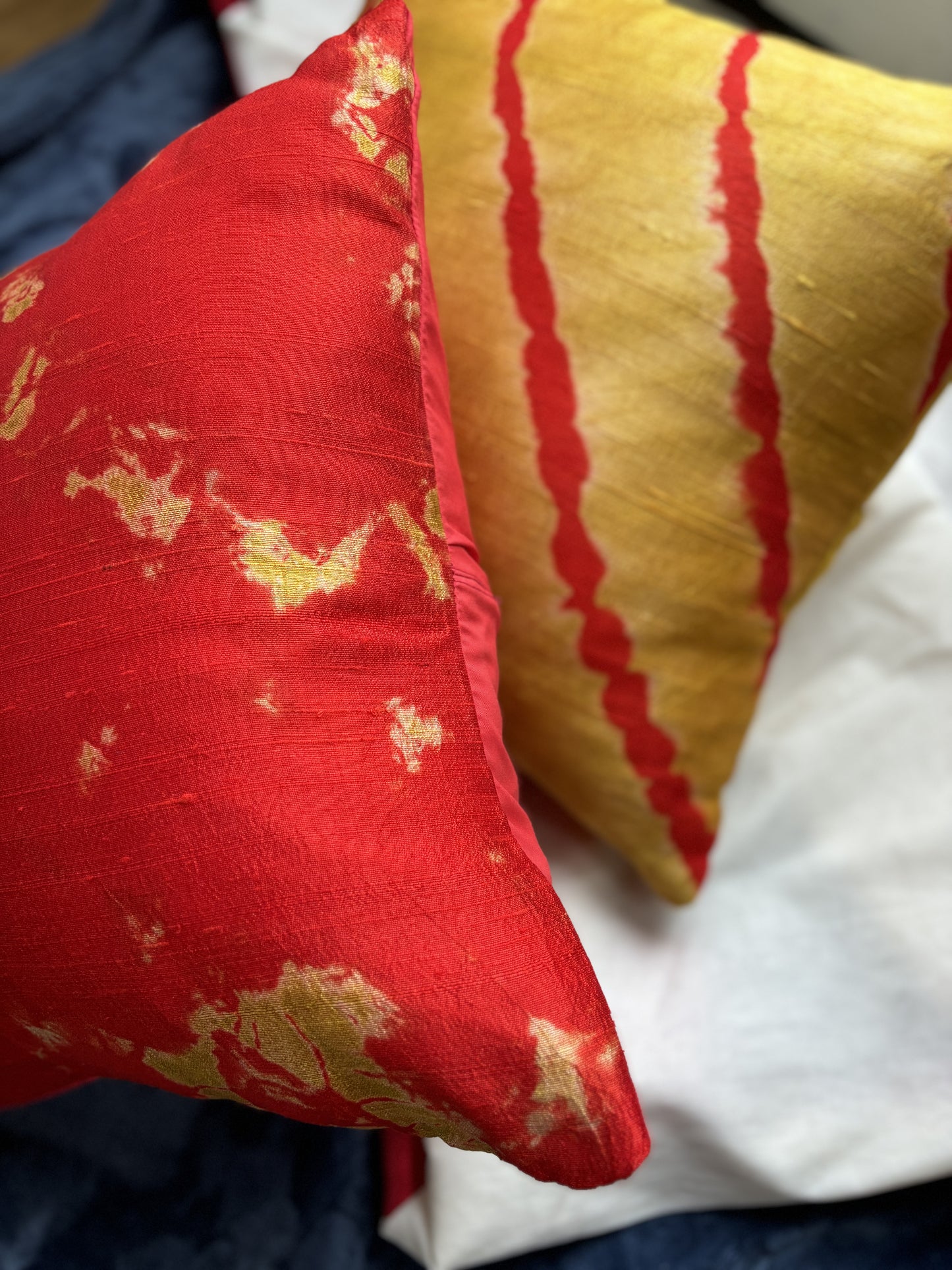 Red and Gold Tie & Dye Pure Raw Silk