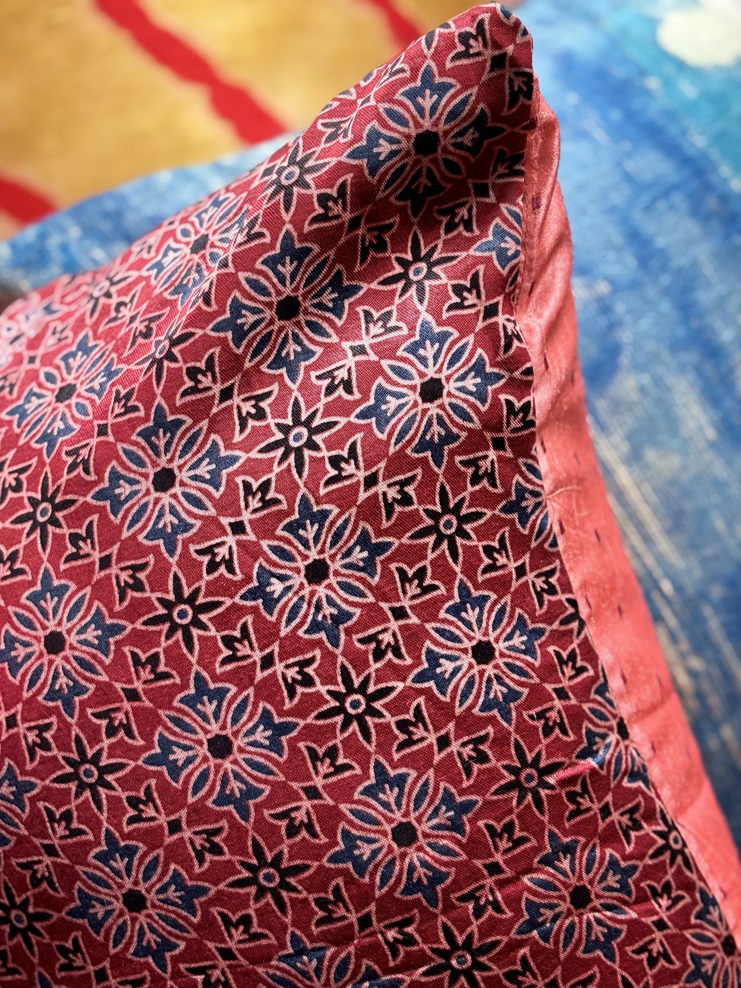 Red Ajarakh Mashru Silk