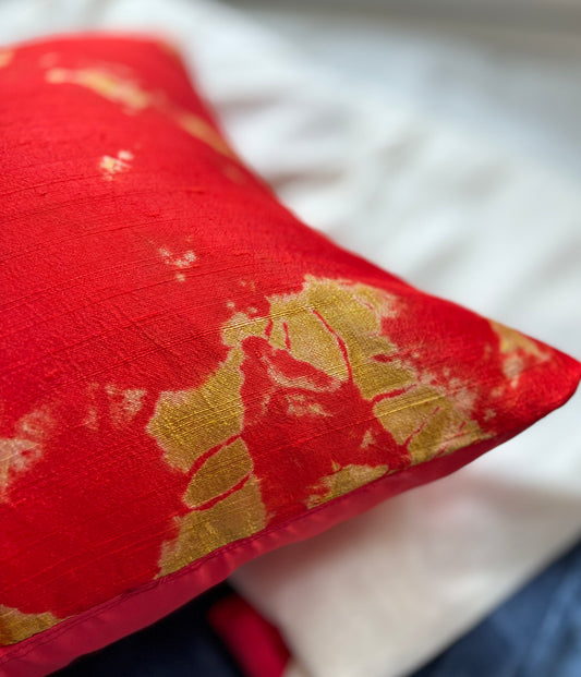 Red and Gold Tie & Dye Pure Raw Silk