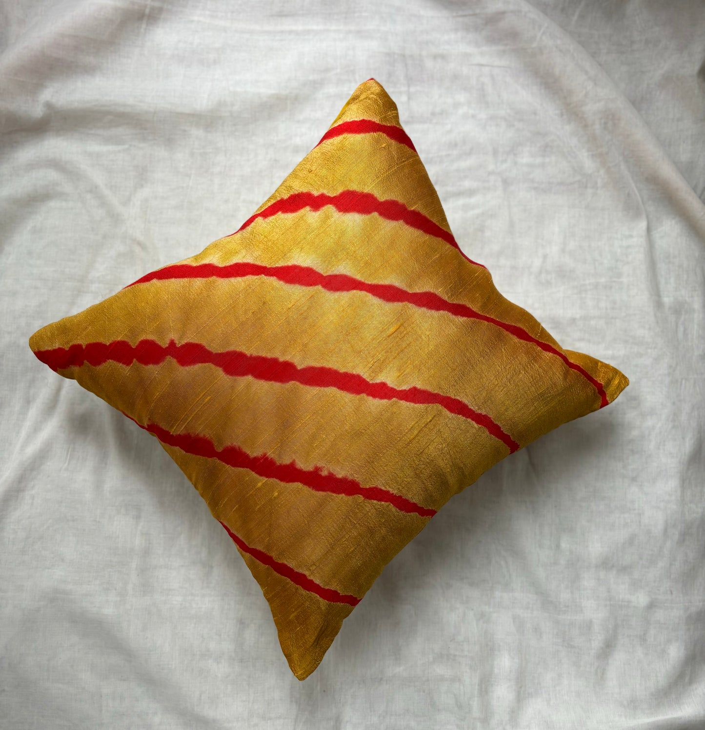 Gold and Red Lehariya Pure Raw Silk