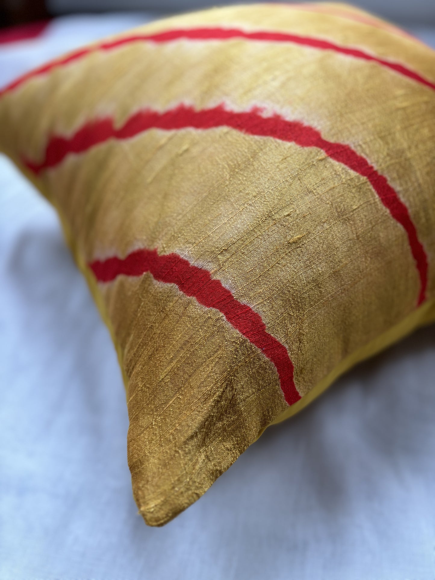 Gold and Red Lehariya Pure Raw Silk