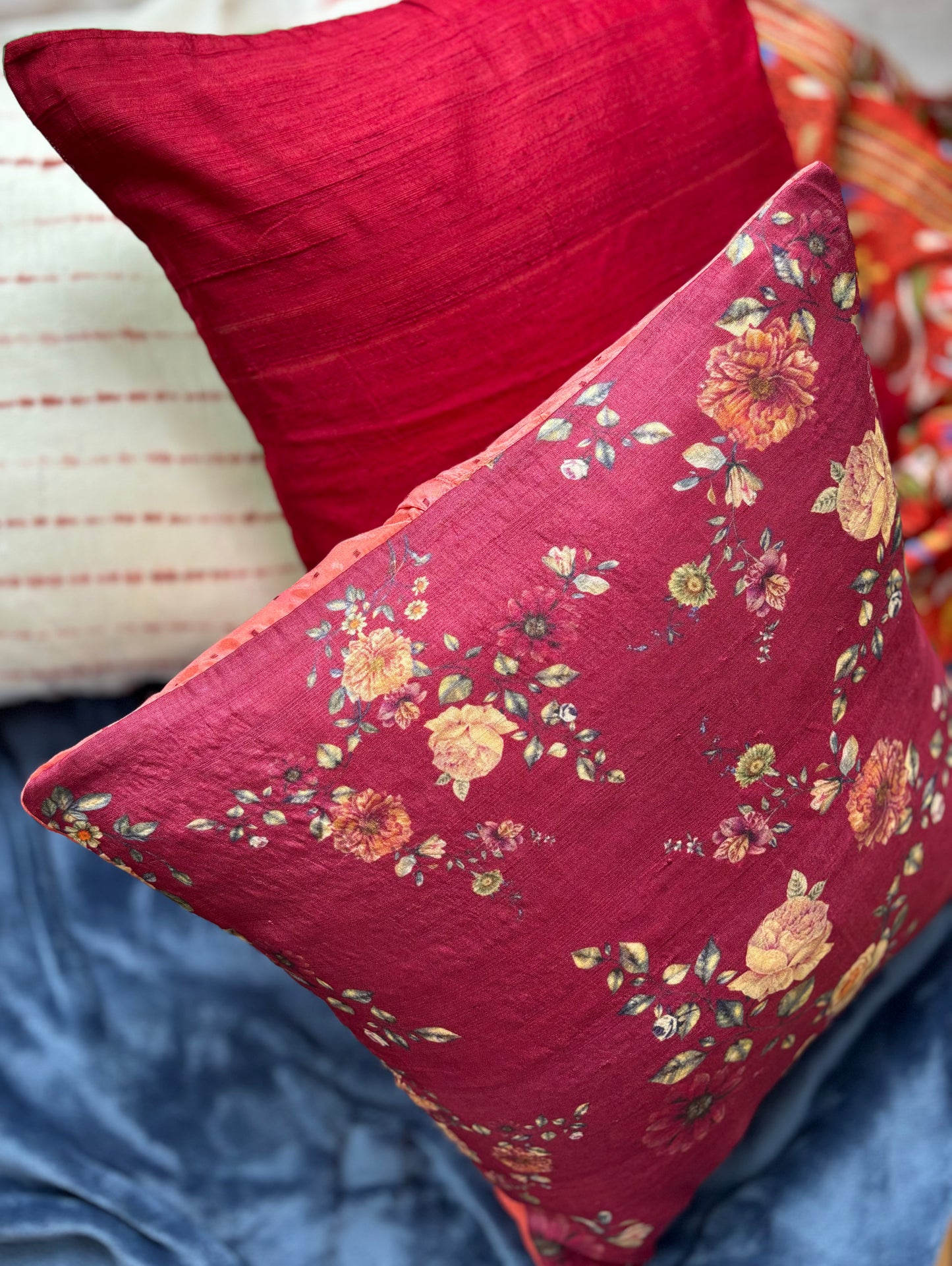 Floral Handwoven Tussar - Red