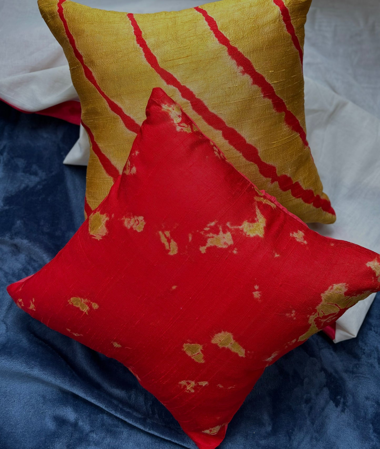 Red and Gold Tie & Dye Pure Raw Silk