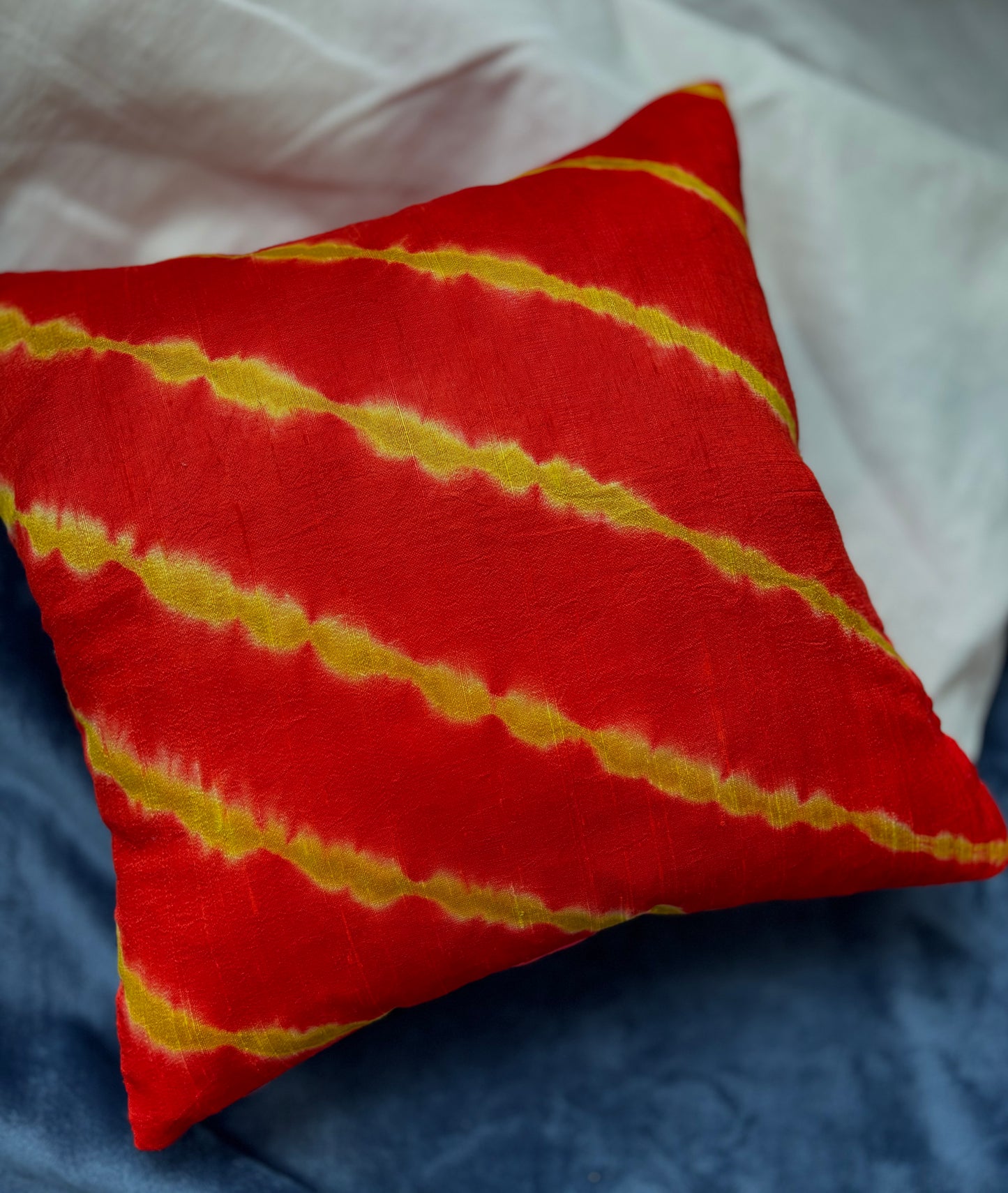 Red and Gold Lehariya Pure Raw Silk